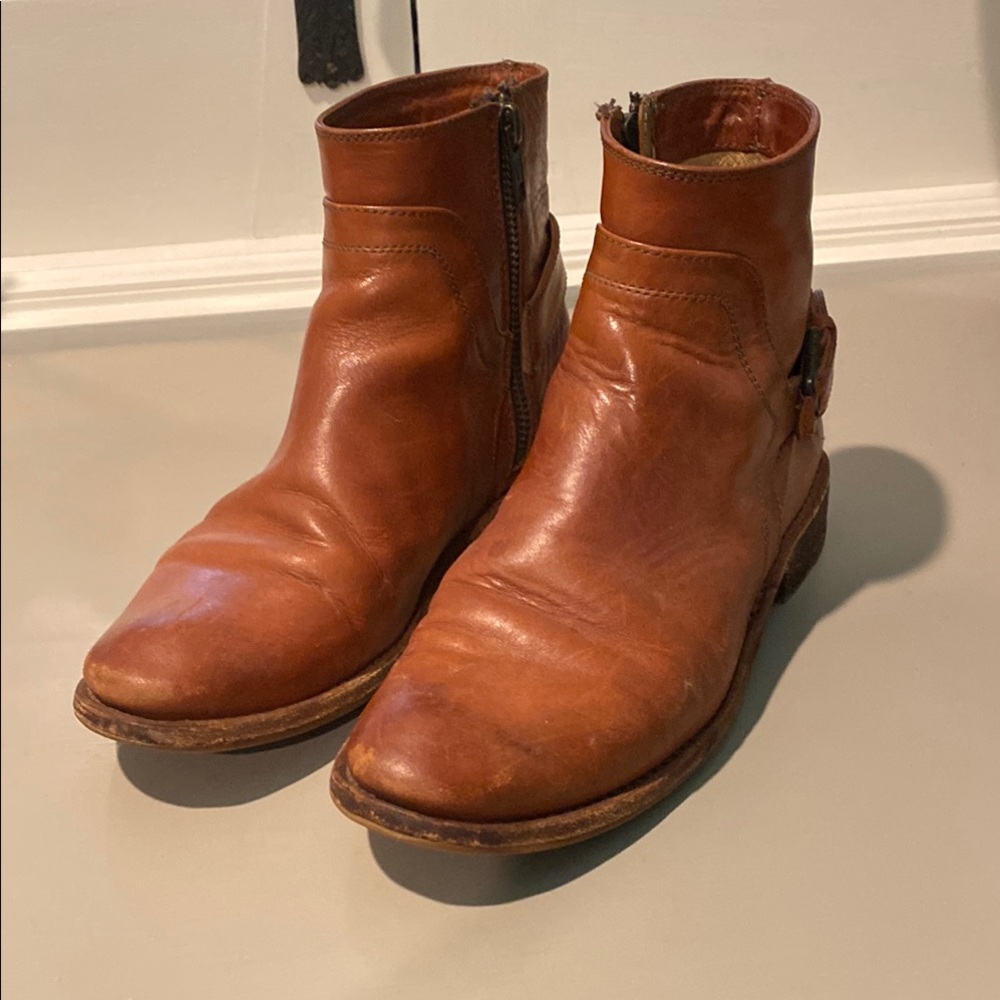 Frye Brown Ankle Booties with Classic Patina